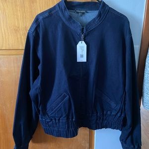 Universal Standard dark denim cropped bomber jacket sz M